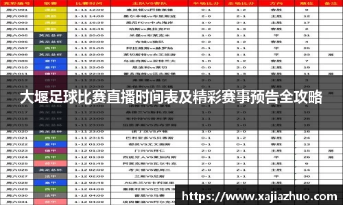大堰足球比赛直播时间表及精彩赛事预告全攻略